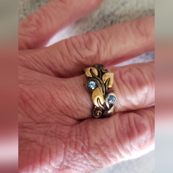 18kt Gold and SILVER Barbara Bixby Vine and Leaf Topaz ring size 7.5 - Picture 8 of 11
